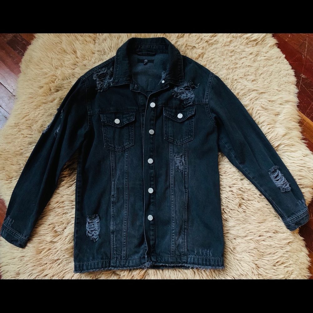 Missguided Black distressed denim jacket